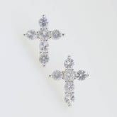 Sterling Silver Earrings Stud Cross with white topaz White Topaz Solid - Syzjewelry